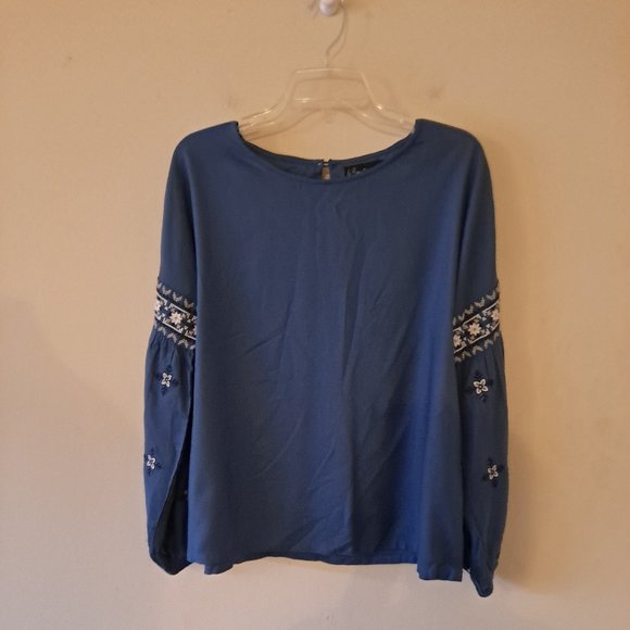 B Boutique Blue Viscose Crewneck Long Sleeve Blouse Top with a back button - S - Picture 4 of 11